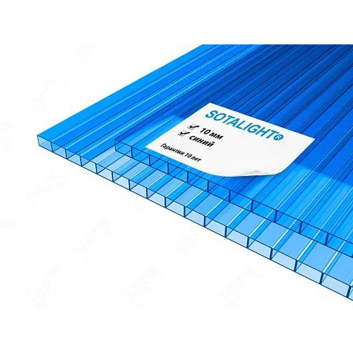 Сотовый поликарбонат 10 мм SOTALIGHT синий 2100х12000 мм